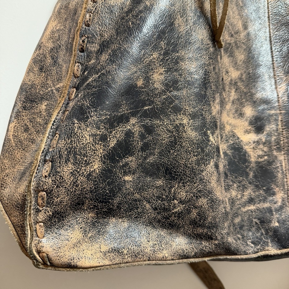 Bed Stu Handbag Black Lux Rustic Rockaway Leather Satchel Purse Tote Bag 18x12x6 - Picture 11 of 16